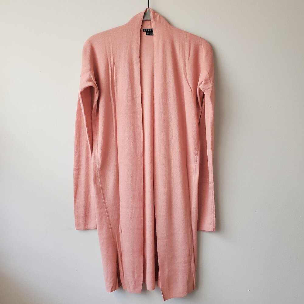 NEW Theory Cotton Cashmere Open Front Mid Length Cardigan Dusty Coral Pink S